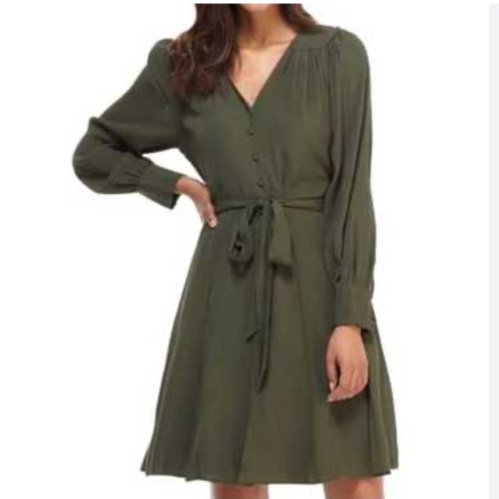Gal Meets Glam Savannah Dress Green Buttoned A-Line Size 4
